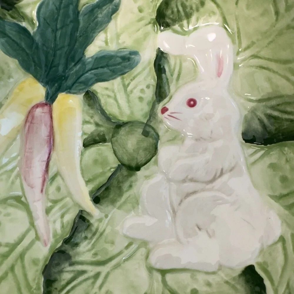 Bunny Lane Hand Painted Easter Dish Set Rabbit Spring Carrot Collect Fun‎ Rare